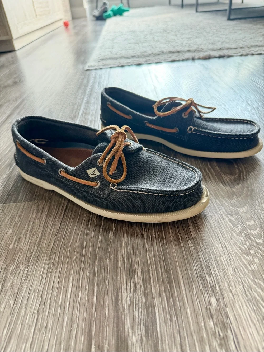 Sperry Navy Canvas Boat Shoes with Tan Laces